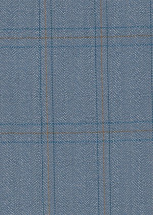 Light Blue Herringbone with Blue & Gold Check
